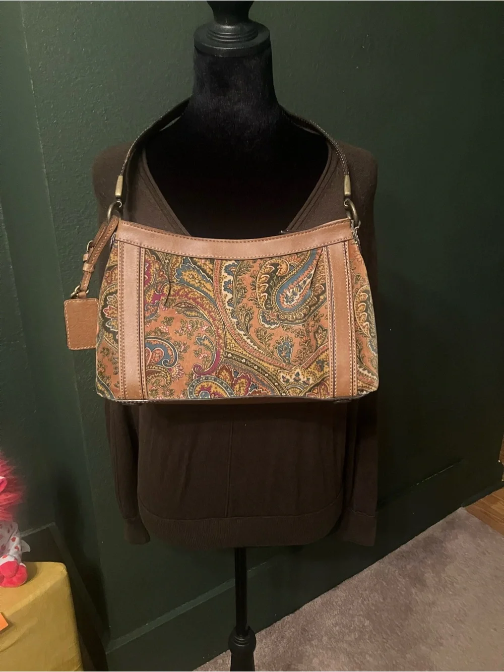 Vintage 2002 Liz Claiborne Paisley Leather-Shoulder Bag in brown y2k phoebe